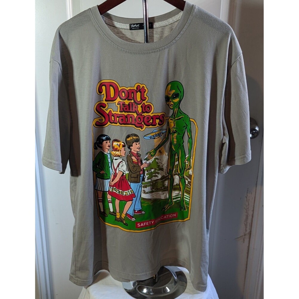 Steven Rhodes Romwe Don't Talk To Strangers Tee Shirt T - Shirt Gray Size Small